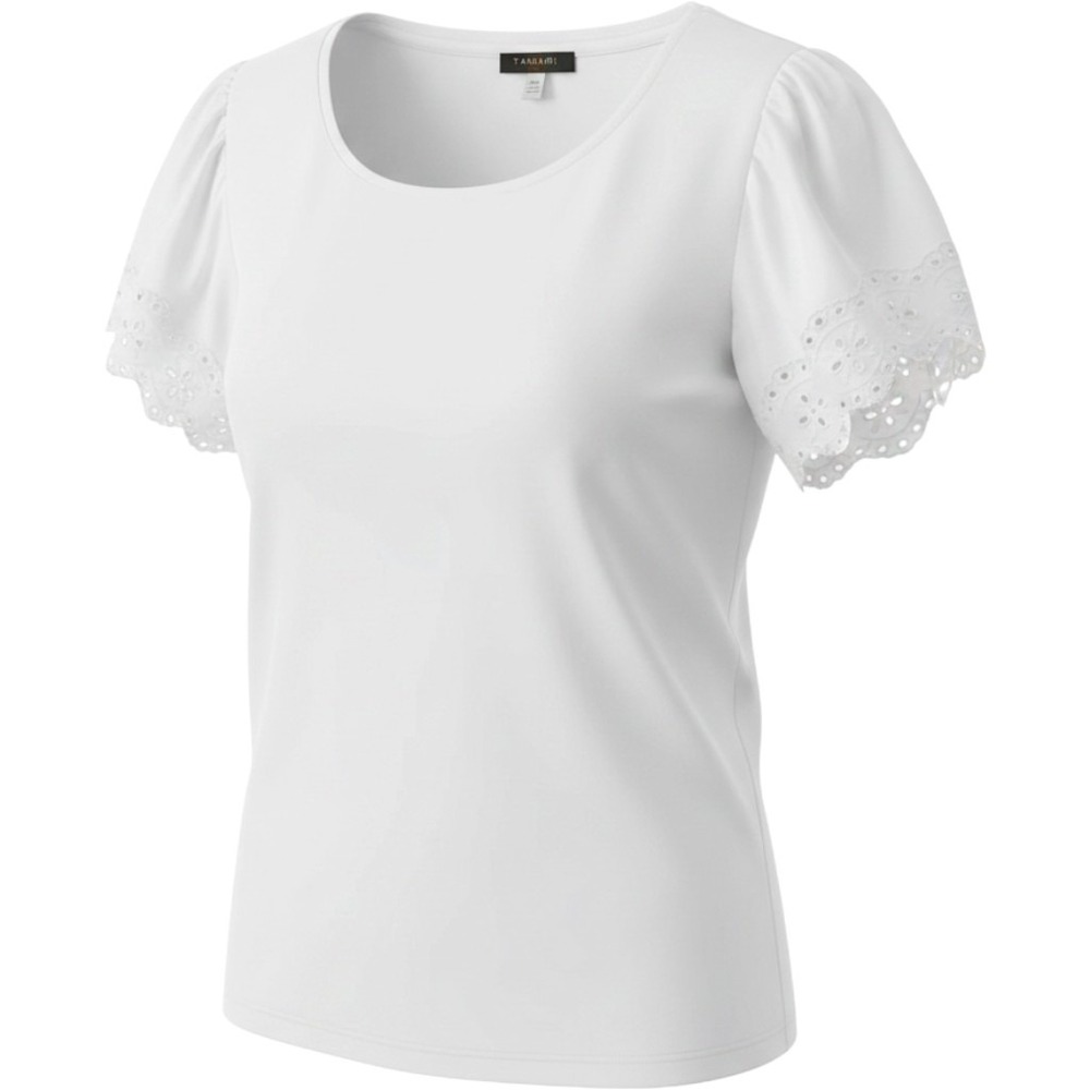 $49 PLUS 1X TAHARI WOMAN solid white tee shirt blouse cap sleeve + eyelet‎ trim